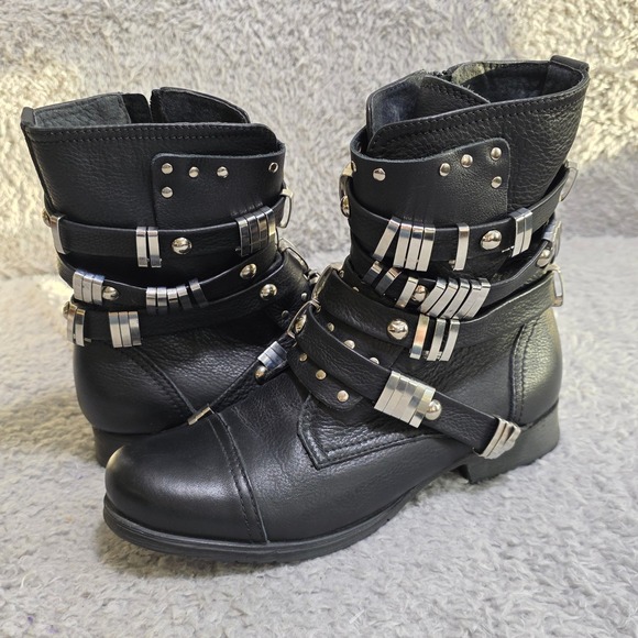 Steve Madden Shoes - Black Studded Strap Ankle Boots - Women